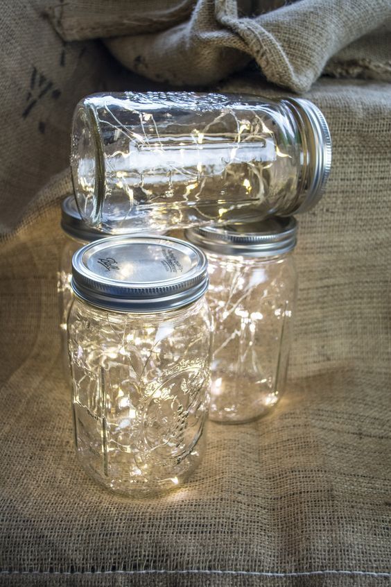 Tiny LED Lights in Jars - 17 Homemade Wedding Decorations for Couples on a Budget - EverAfterGuide